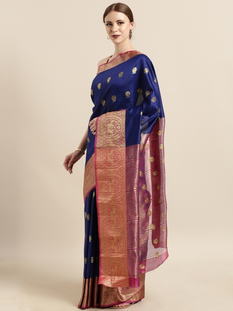 

Satrani Navy Blue & Purple Poly Silk Woven Design Banarasi Saree