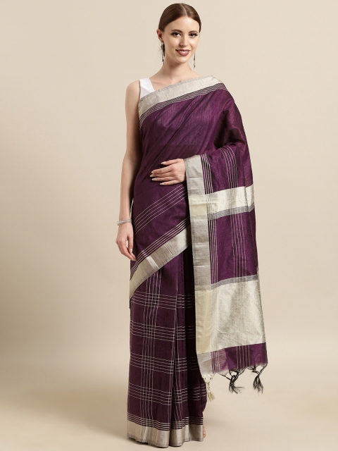 

Satrani Purple & Off-White Silk Blend Checked Saree