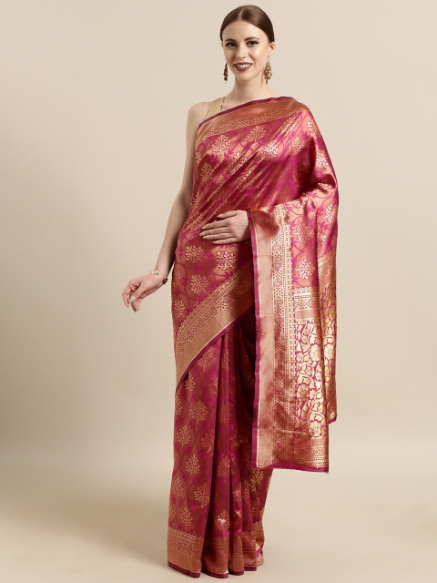 

Satrani Magenta & Beige Poly Silk Jacquard Woven Design Banarasi Saree