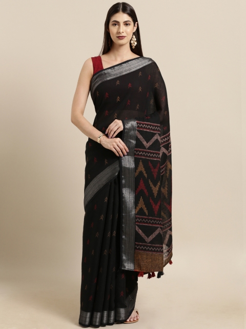 

Satrani Black & Maroon Pure Cotton Woven Design Khadi Saree