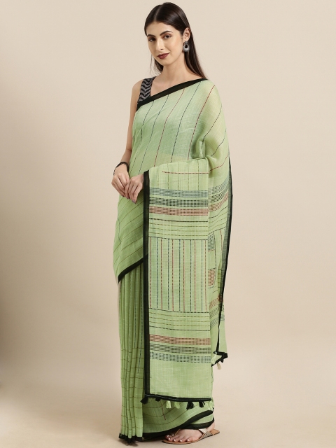 

Satrani Green & Black Pure Cotton Printed Khadi Saree