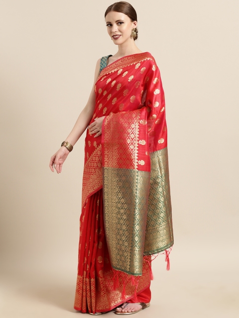 

Satrani Pink Poly Silk Woven Design Banarasi Saree
