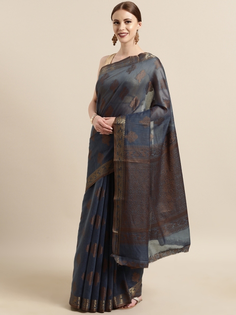 

Satrani Grey & Brown Silk Blend Woven Design Jamdani Saree