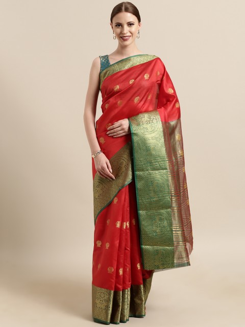 

Satrani Red & Green Poly Silk Woven Design Banarasi Saree