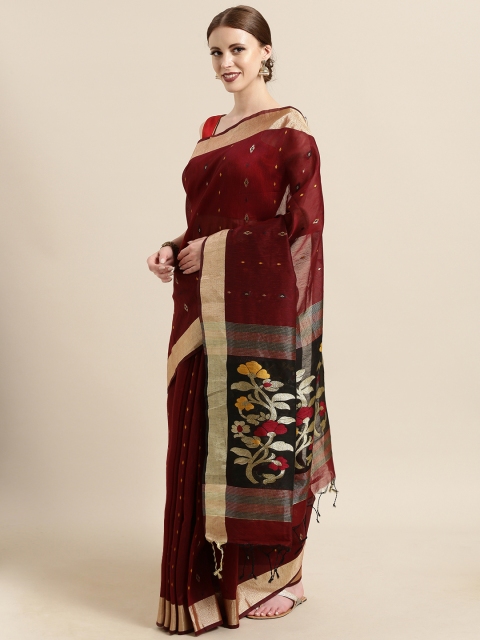 

Satrani Maroon & Black Pure Cotton Woven Design Saree