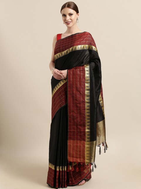 

Satrani Black & Maroon Poly Silk Solid Saree