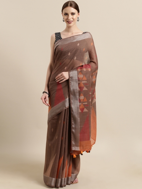

Satrani Brown & Orange Pure Cotton Woven Design Khadi Saree
