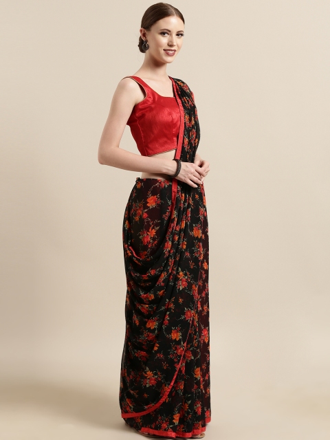 

Satrani Black & Red Poly Georgette Printed Saree
