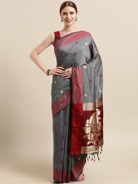 

Satrani Grey & Maroon Poly Silk Woven Design Banarasi Saree