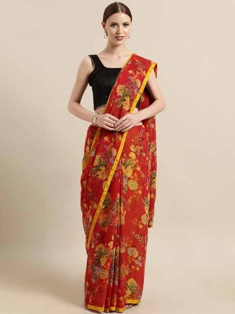 

Satrani Red & Yellow Poly Georgette Printed Saree
