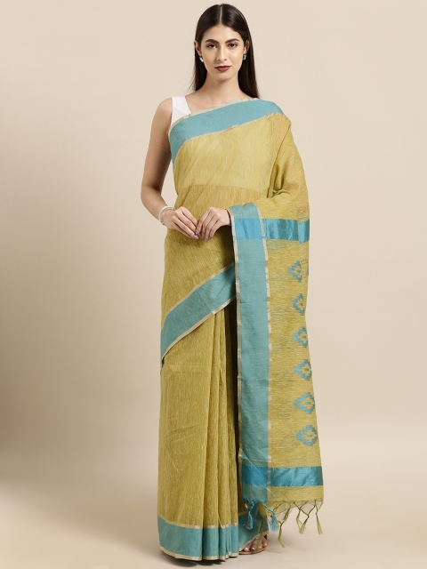 

Satrani Green & Blue Pure Cotton Solid Saree