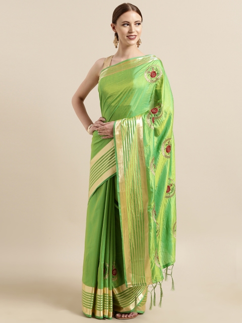 

Satrani Green Solid Art Silk Saree