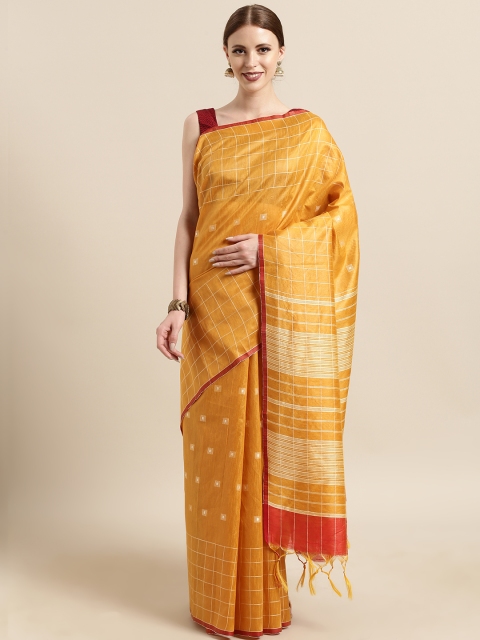 

Satrani Mustard Yellow Woven Design Silk Blend Saree