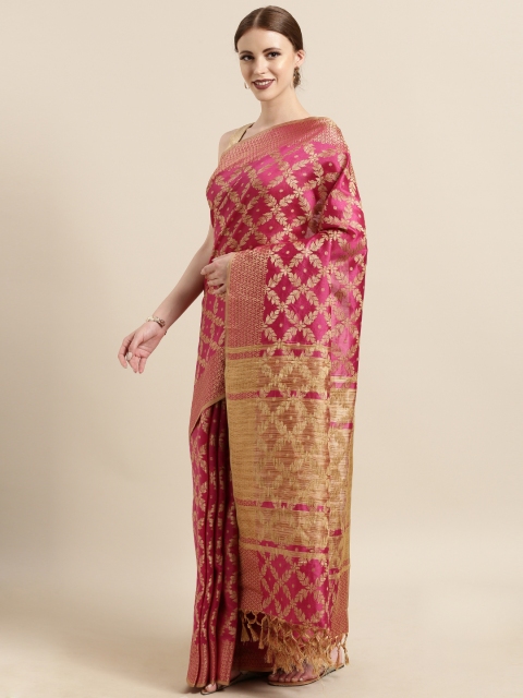 

Satrani Pink Silk Blend Woven Design Kanjeevaram Saree