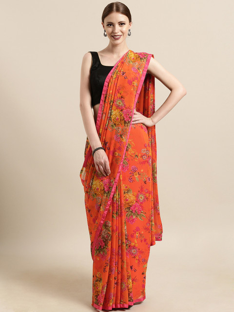 

Satrani Orange & Yellow Poly Georgette Printed Saree