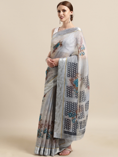 

Satrani Grey Printed Polycotton Saree