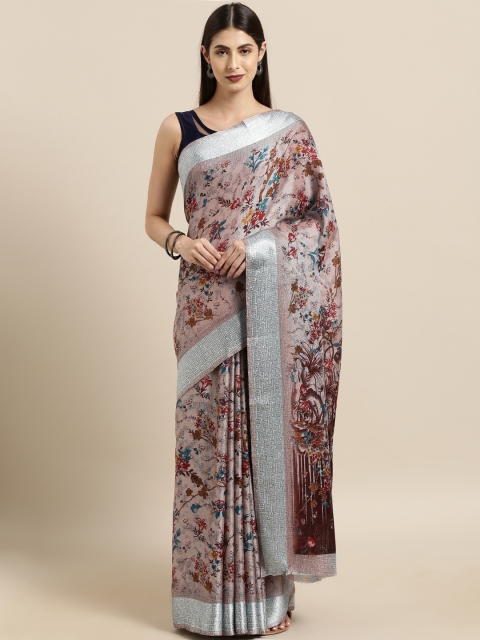 

Satrani Mauve & Brown Cotton Blend Printed Saree