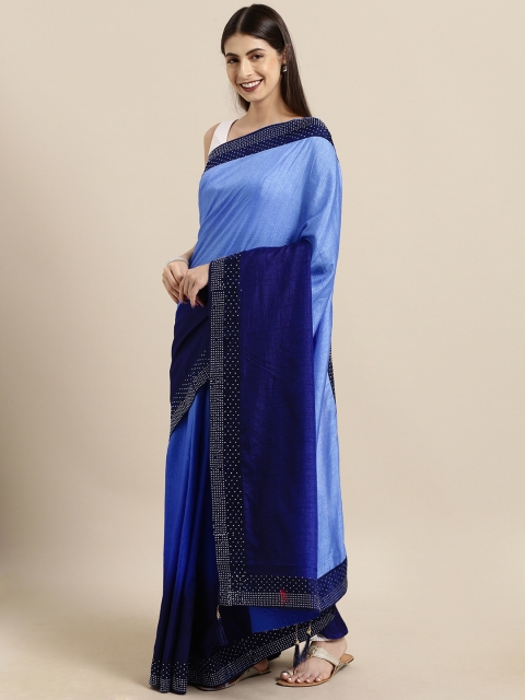 

Satrani Blue & Navy Blue Art Silk Borderstone Colourblocked Saree