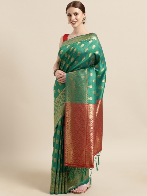 

Satrani Green Poly Silk Woven Design Banarasi Saree