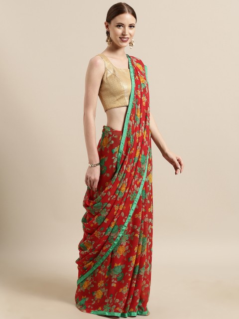 

Satrani Red & Green Poly Georgette Printed Saree