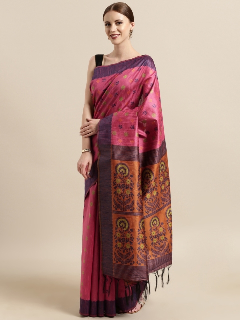 

Satrani Pink & Blue Silk Blend Woven Design Saree