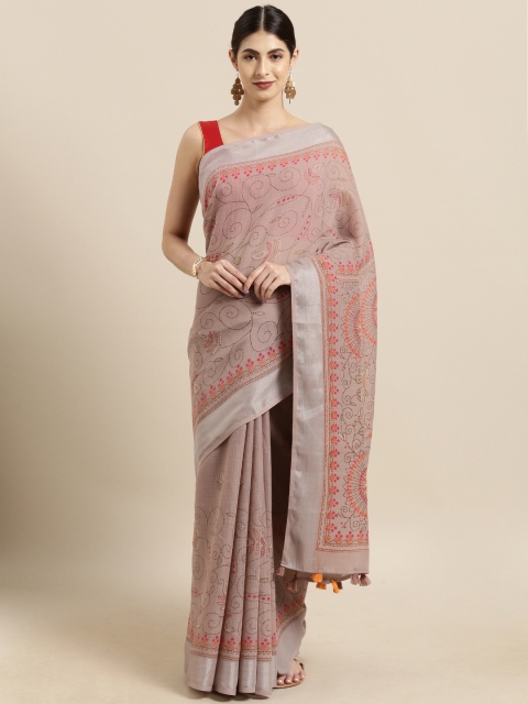 

Satrani Mauve & Brown Pure Cotton Printed Khadi Saree