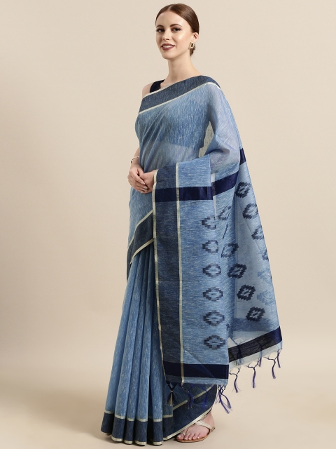 

Satrani Blue Solid Pure Cotton Woven Saree