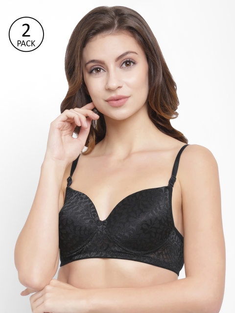 

Floret Black Self Design Non-Wired Lightly Padded T-shirt Bra