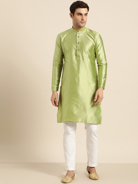 

SOJANYA Men Green Woven Design Straight Kurta