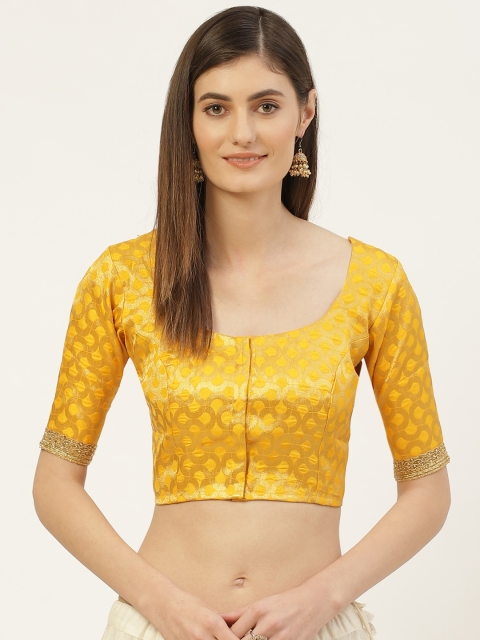 

Studio Shringaar Yellow & Golden Woven Design Zari Banarasi Brocade Saree Blouse