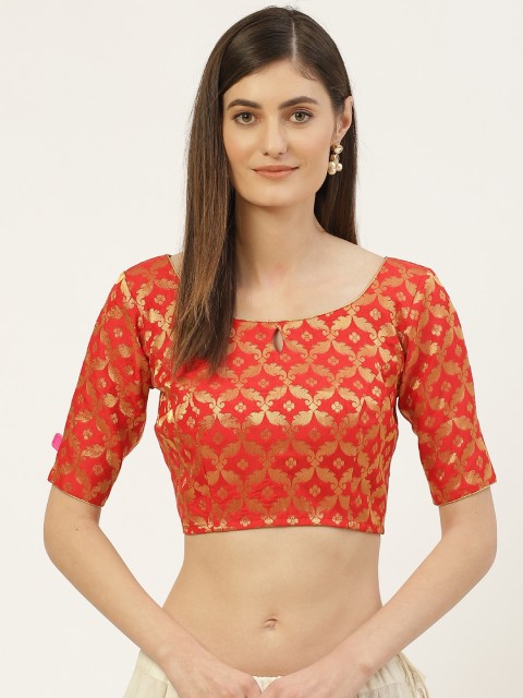 

Studio Shringaar Red & Golden Woven Design Banarasi Brocade Saree Blouse
