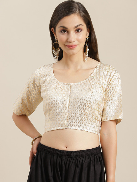 

Studio Shringaar Women Off-White & Golden Banaras Gota Brocade Saree Blouse