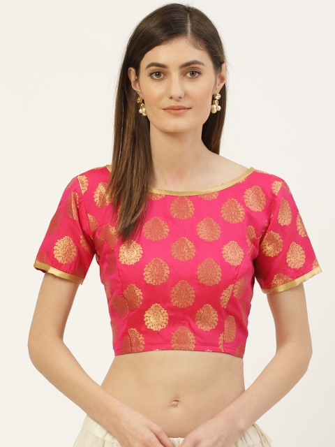 

Studio Shringaar Pink & Golden Woven Design Banarasi Brocade Saree Blouse