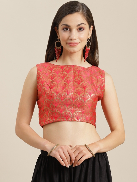 

Studio Shringaar Women Red & Golden Brocade Woven Design Saree Blouse