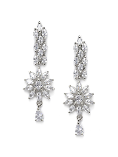 

VIDRUKARIH White & Silver-Plated Contemporary Drop Earrings