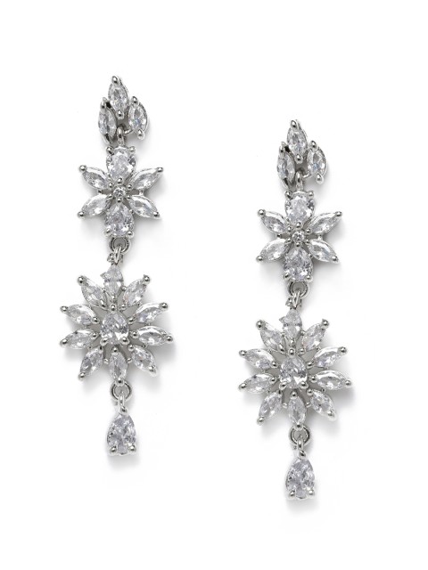 

VIDRUKARIH White & Silver-Plated Contemporary Drop Earrings