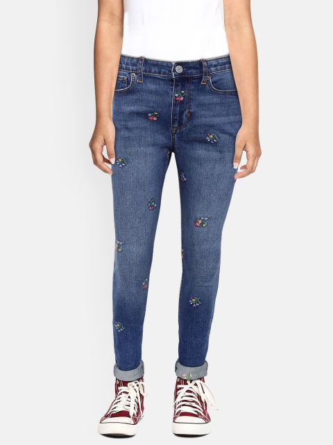 

GAP Girls Blue Mid-Rise Floral Embroidered High-Rise Clean Look Stretchable Jeans