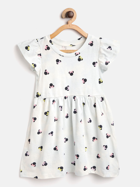 

GAP Girls White & Navy Blue Minnie Mouse Printed A-Line Dress