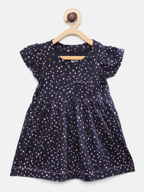 

GAP Girls Navy Blue & Pink Ditsy Heart Shaped Print A-Line Dress