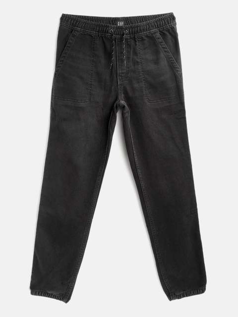 

GAP Boys Black Regular Fit Solid Chambray Jogg Trousers
