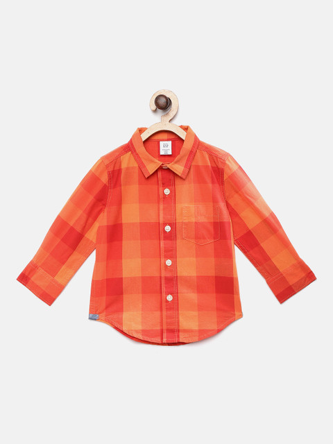 

GAP Boys Orange & Red Regular Fit Checked Casual Shirt