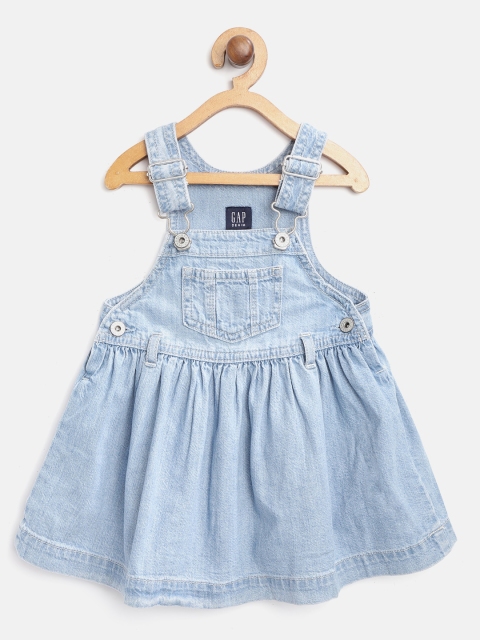 

GAP Infant Girls Blue Solid Pure Cotton Denim Pinafore Dress