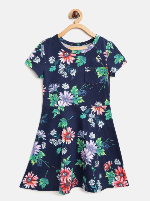 

GAP Girls Navy Blue & Green Floral Print A-Line Dress