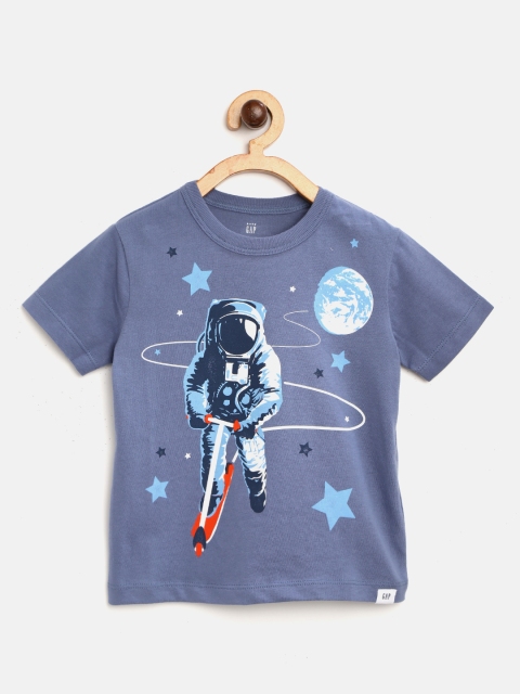 

GAP Boys Blue & White Astronaut Printed Round Neck T-shirt