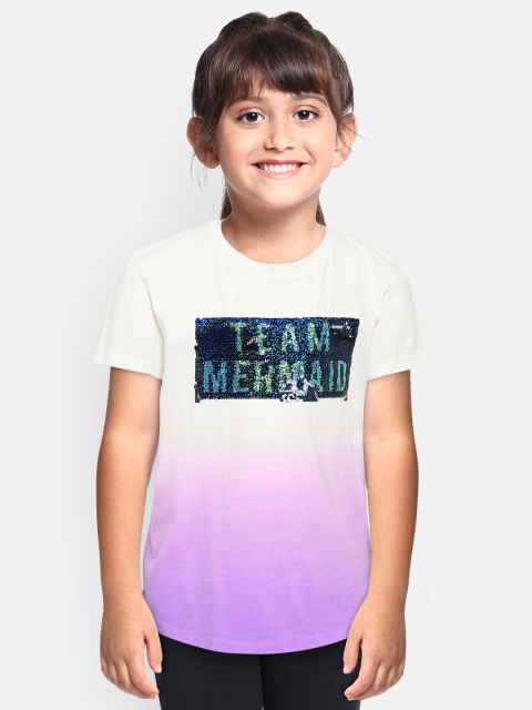 

GAP Girls Purple & White Tie & Dye Flip Sequin Round Neck T-shirt