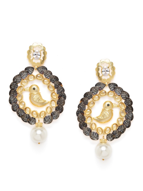 

Alamod Gold-Toned & Grey Circular Drop Earrings