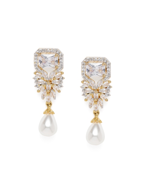 

Alamod Gold-Plated & White Geometric Cubic Zirconia Drop Earrings