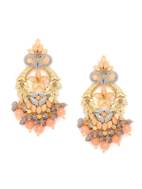

Alamod Gold-Toned & Coral Studded Chandbalis