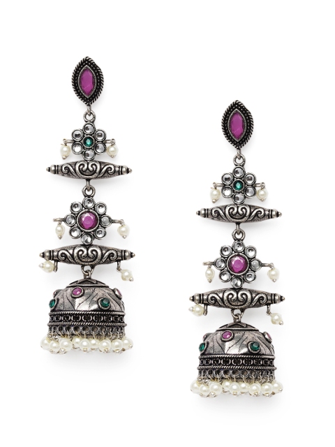 

Alamod Silver-Toned Dome Shaped Oxisdised Jhumkas