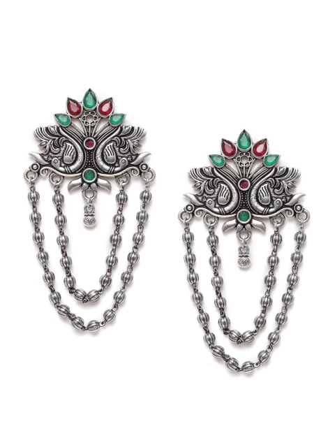 

Alamod Silver-Toned Peacock Shaped Oxidised Drop Earrings